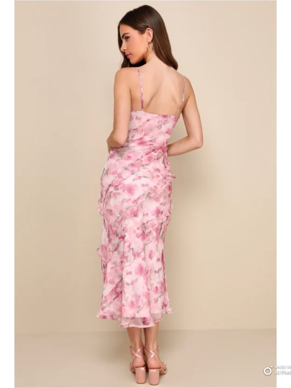 Lulus Large Dreamy Personality Pink Floral Ruffled Sleeveless Midi Dress NWT - Picture 8 of 17
